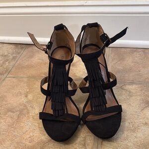 Elegant Black Fringe Sandals